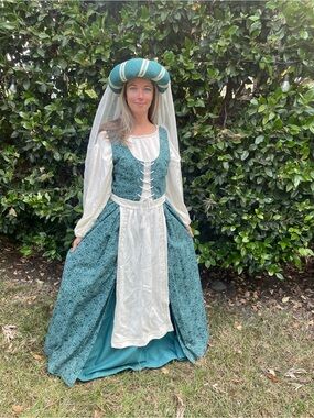 Women’s Renaissance Dress - Teal with matching hat